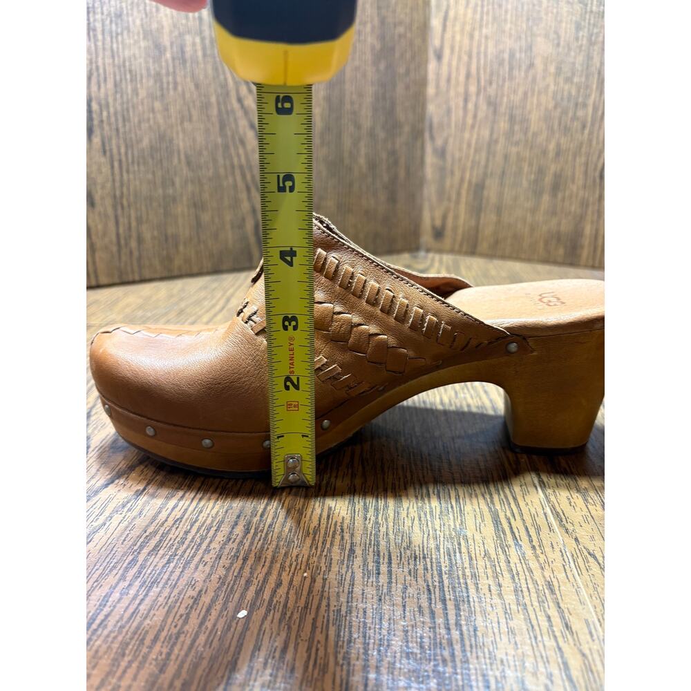 UGG Brown Leather Vivica Clog/Mule Braided Detail Wood Platform Size 7 - Picture 5 of 16